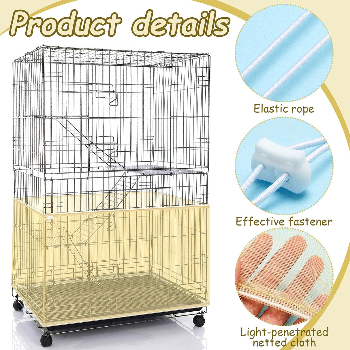 Shappy Large Bird Cage Seed Catcher,Bird Cage Cover Net Skirt Guard,Adjustable Soft Airy Mesh Net for Parrot Parakeet Macaw(118 x 15 Inch/ 300 x 37 cm,Yellow)