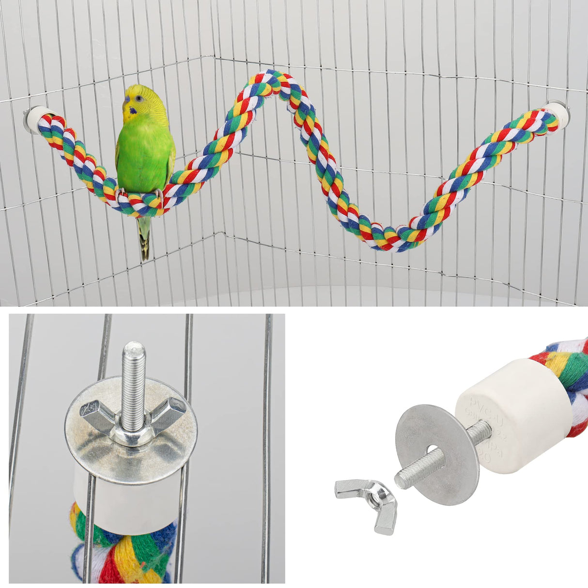 Bird Rope Perches for Parrots, Cockatiels, Parakeets, Budgie Cages Comfy Birds Colorful Rope Toy (31.5inch Metal nut)