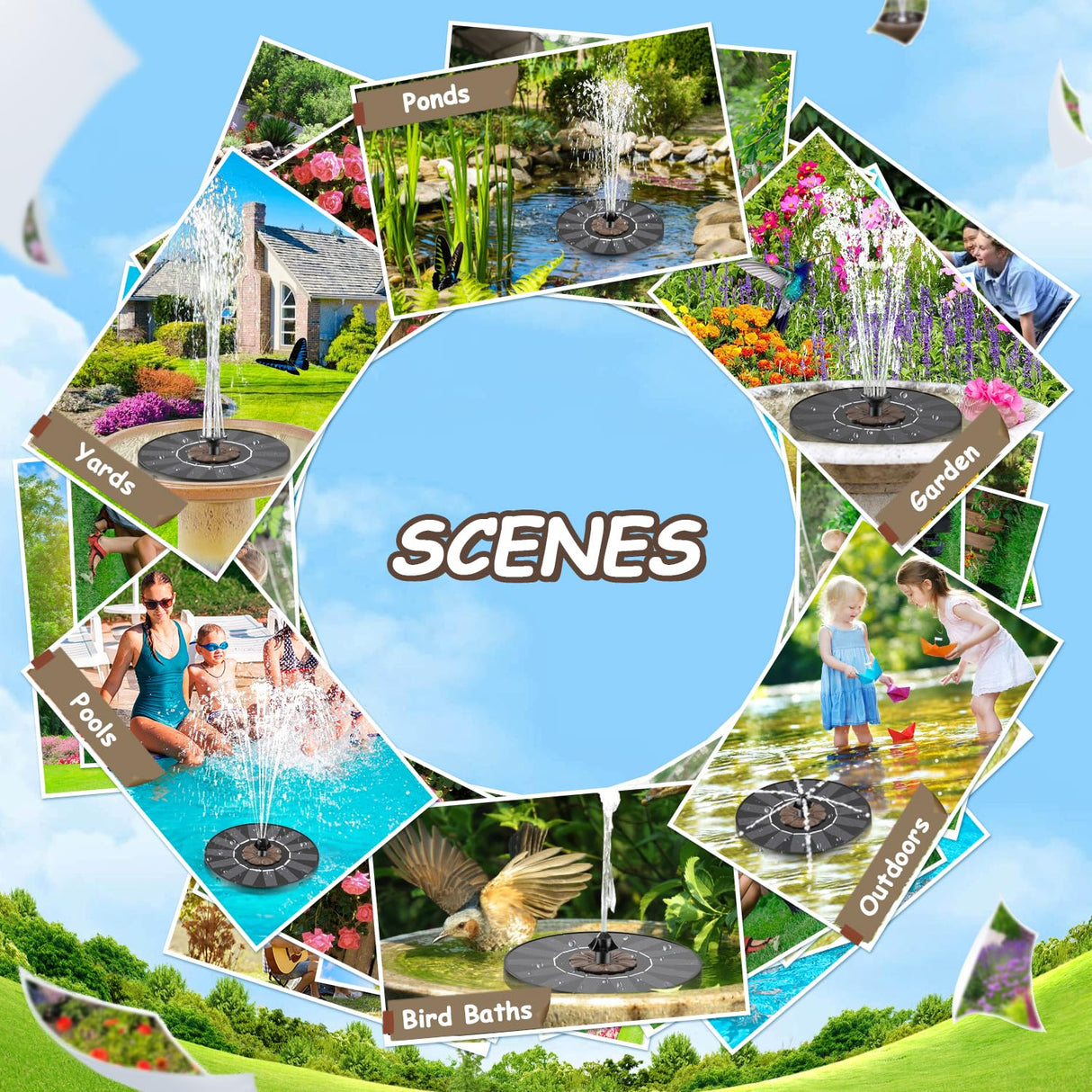 Yzert Solar Fountain Coffee Flower, 2025 Upgrade Floating Solar Water Fountain Pump with 4 Fixers & 7 Nozzles for Bird Baths, Ponds, Pools, Gardens, Patios, Outdoors&Flower Pots