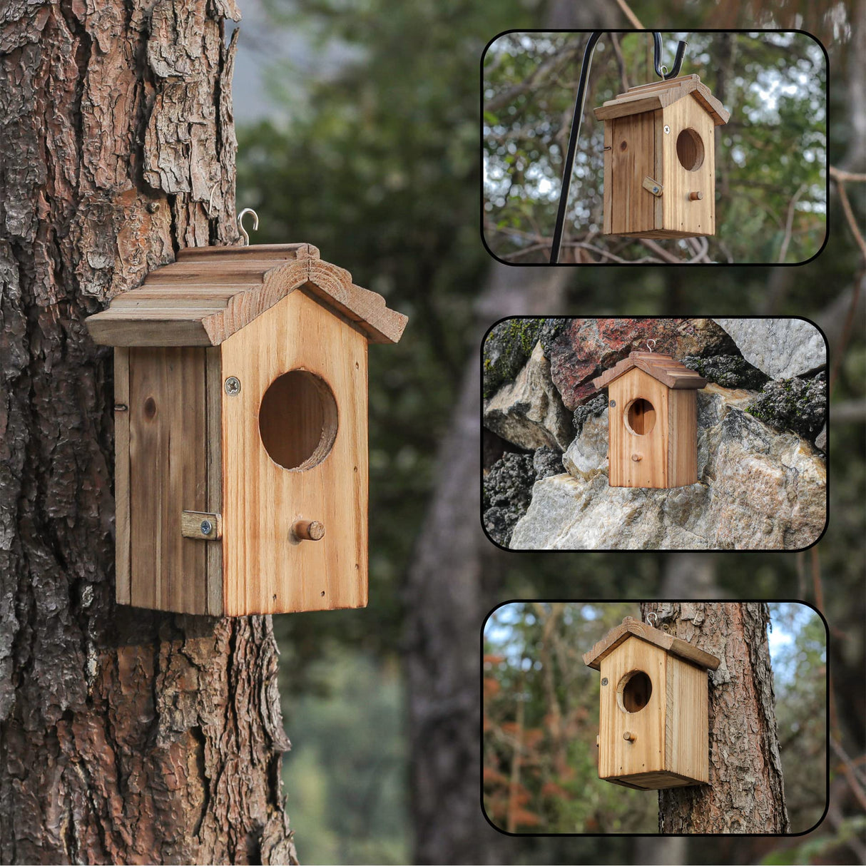 NATUREYLWL Hummingbird House for Outside Hanging, Mini Wood Birdhouse specifically for Hummingbird, Small Bird Nesting Box with Perch, Weather-resistant outdoor birdhouse, Dimensions:3.3*4.1*5.9 inch