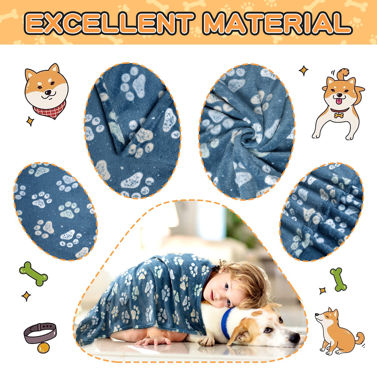 Rezutan Dog Blankets for Large Medium Dog Cat Soft Fuzzy Blanket Washable, Comfort Flannel, Fuzzy Soft Blankets for Dogs, Reversible Print, 41 x 31 inch,Dark Blue
