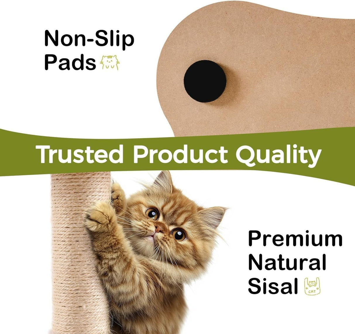 Mewoo Cat Scratching Post & Bed - 2-in-1 Small Cat Tower With Sisal Scratcher And Ball Track Toys Green, Medium