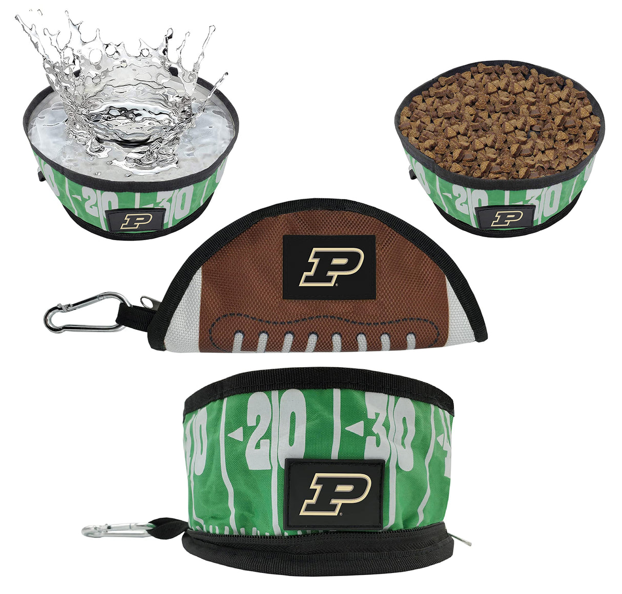 Pets First NCAA Purdue Boilermakers Collapsible Dog Travel Bowl, Food and Water Bowl for Dogs & Cats. Lightweight Leak-Proof Pet Bowl for Travel with Football Field & Pebble-Grain Design