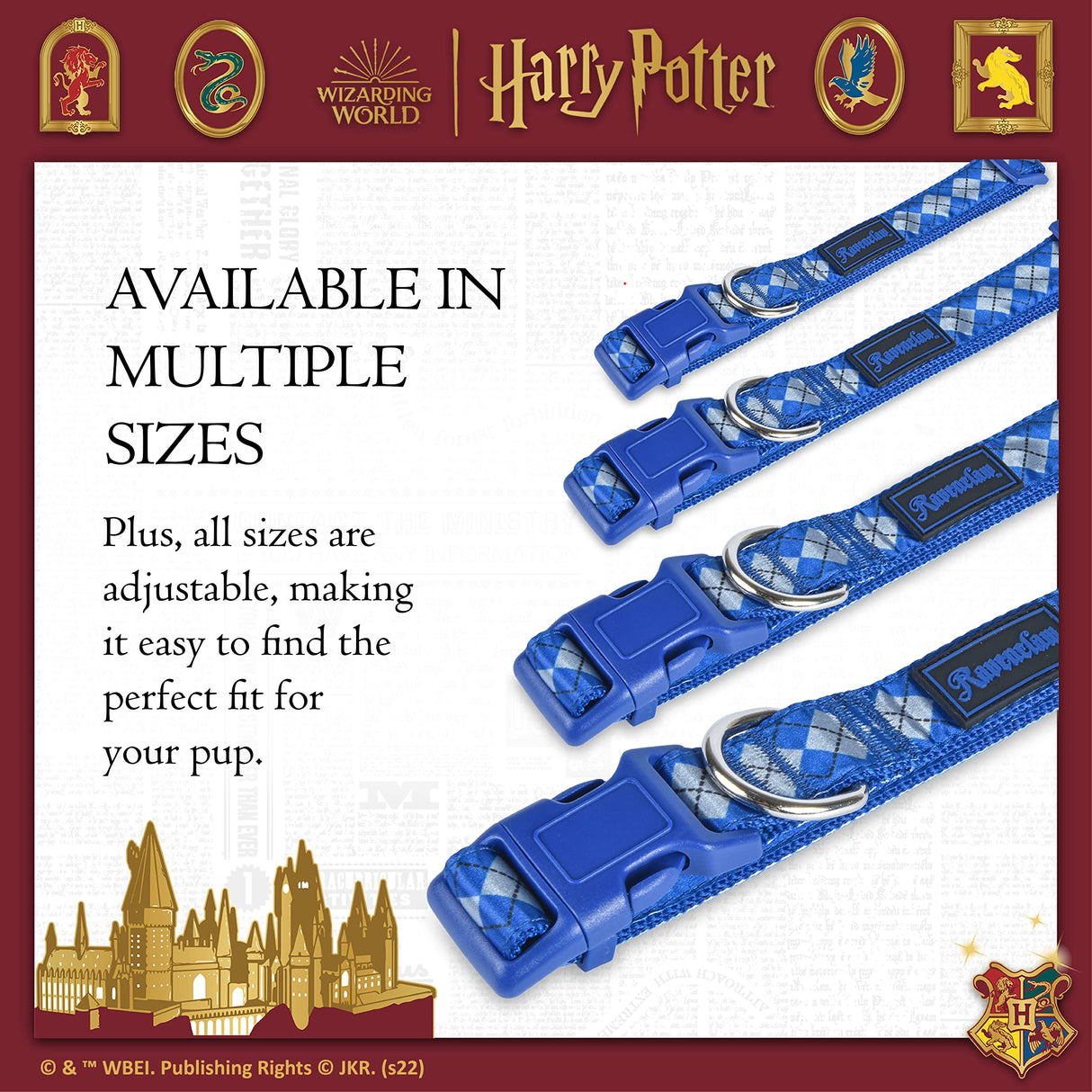 Harry Potter Ravenclaw Dog Collar - Adjustable Nylon Collar for Large Dogs - Officially Licensed Dog Apparel & Accessories for Hogwarts Houses - Size Extra Large