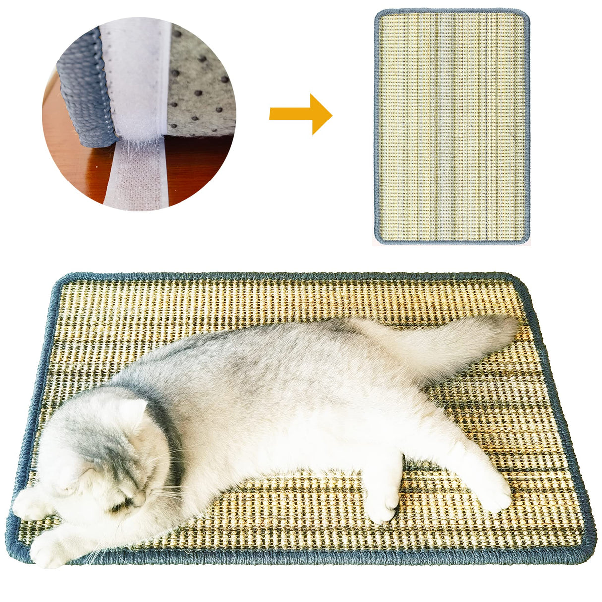 Pethave Cat Scratching Pad, 23.6 x 15.7inch Sisal Scratch Mat With Velcro Tapes, Stick on Floor Pad for Wall Scratcher, Horizontal Scratcher Protect Carpets and Sofa (Striped Style)