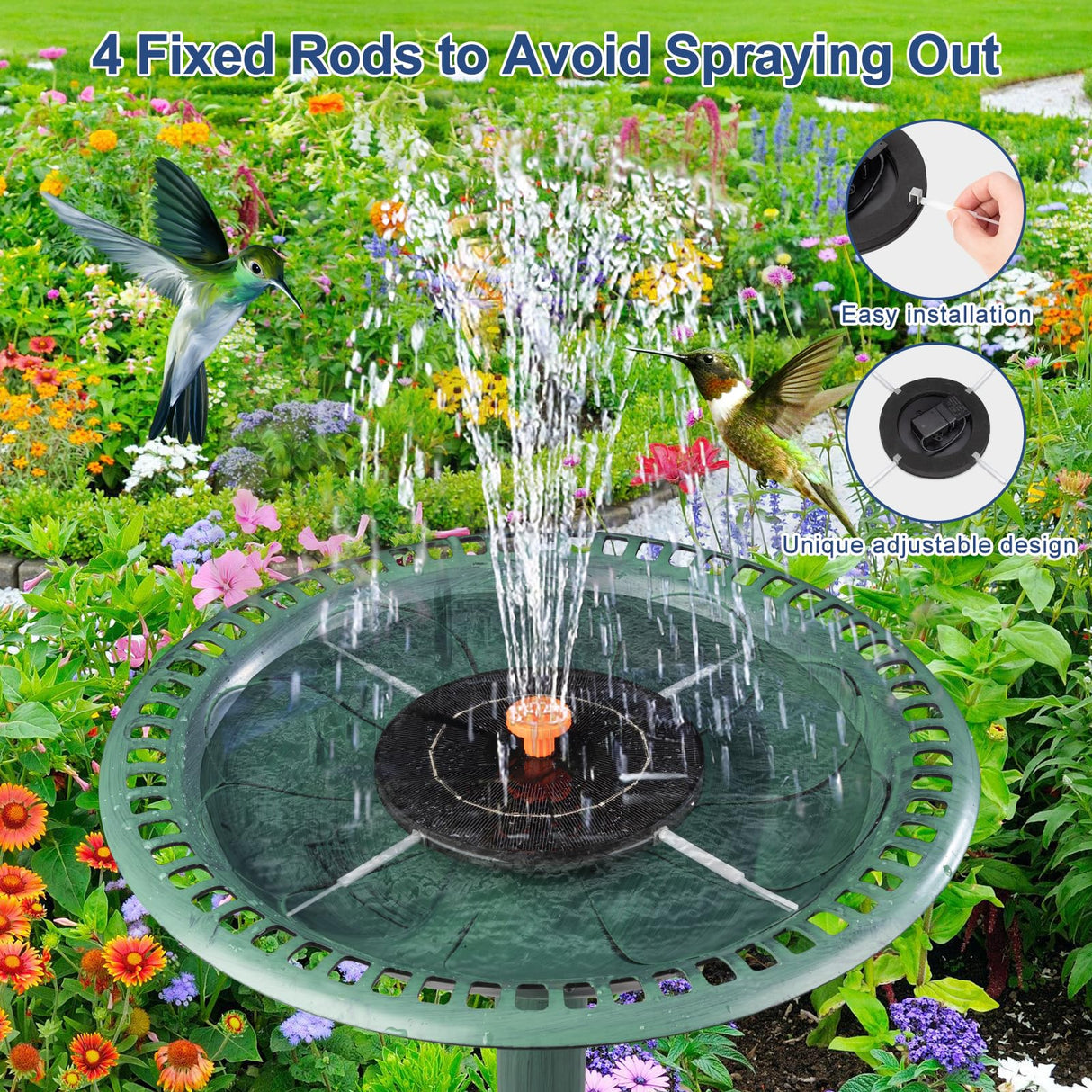 VOROSY 3.5W Solar Fountain, Upgrade Solar Water Fountain Pump Outdoor,Solar Bird Bath Fountains with 4 Fixed Rods & 8 Orange Nozzles for Bird Bath, Garden, Pond, Pool