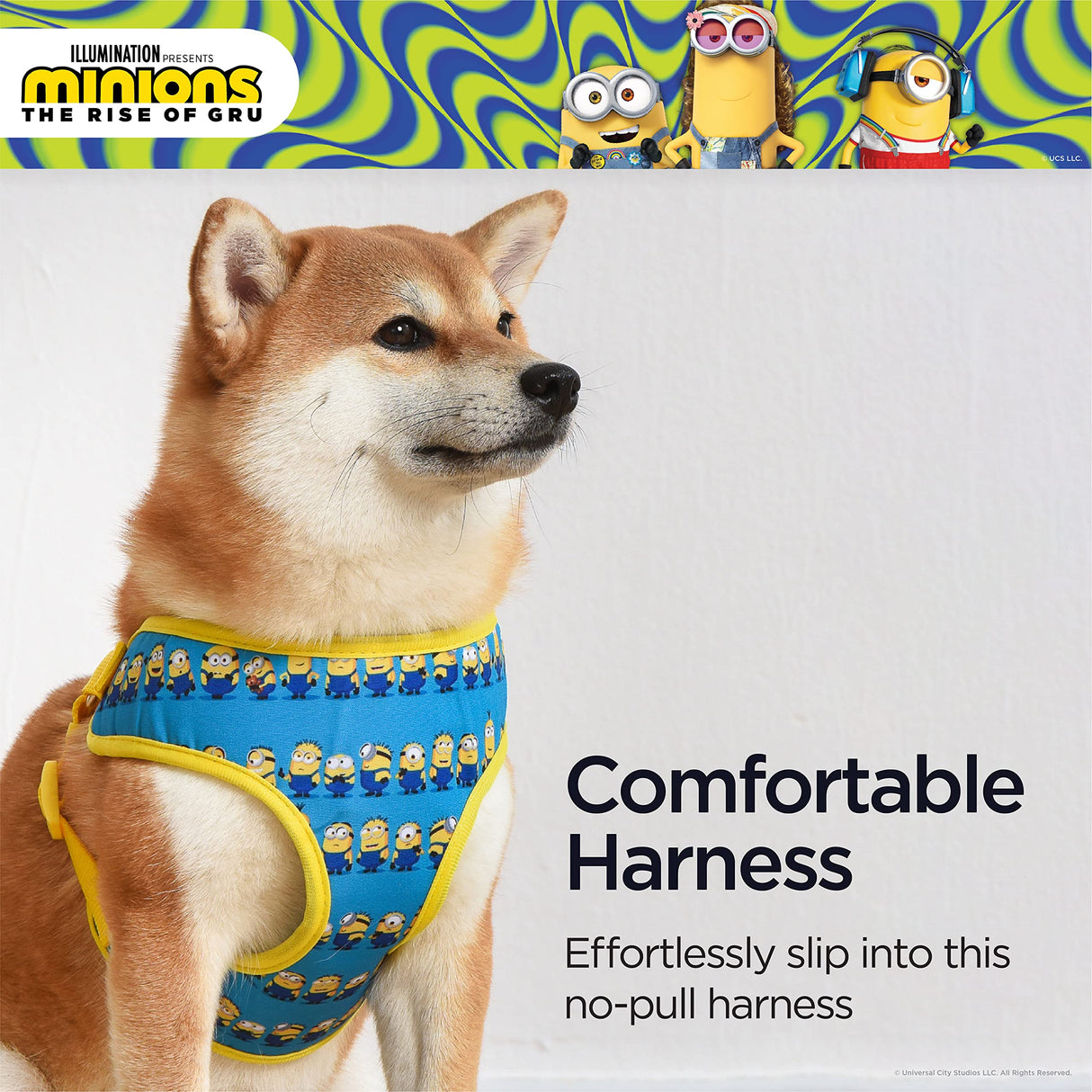 Minions Dog Harness, Large, Blue Minions in a Row | Comfortable Mesh No-Pull Dog Harness| Gifts for Minions Fans and Their Pets | Officially Licensed Pet Product from Universal Studios