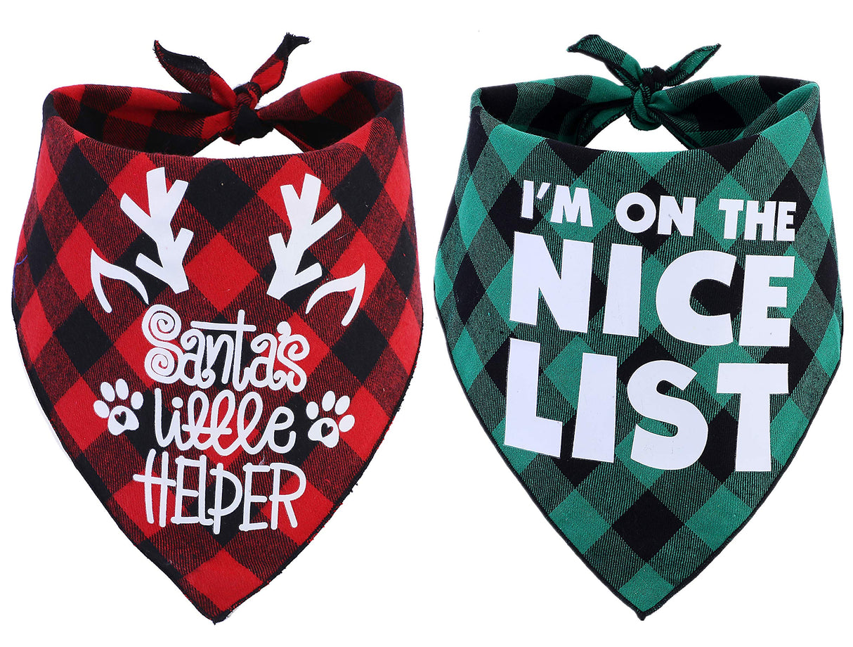 2 Pack Dog Christmas Bandanas for Puppy Cat,Plaid Christmas Scarf for Dogs