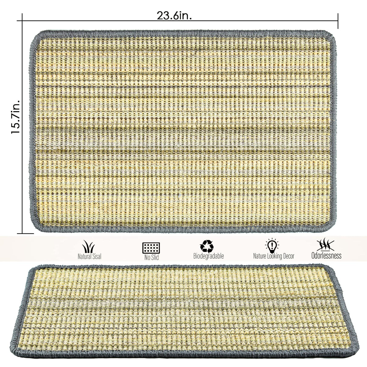 Pethave Cat Scratching Pad, 23.6 x 15.7inch Sisal Scratch Mat With Velcro Tapes, Stick on Floor Pad for Wall Scratcher, Horizontal Scratcher Protect Carpets and Sofa (Striped Style)