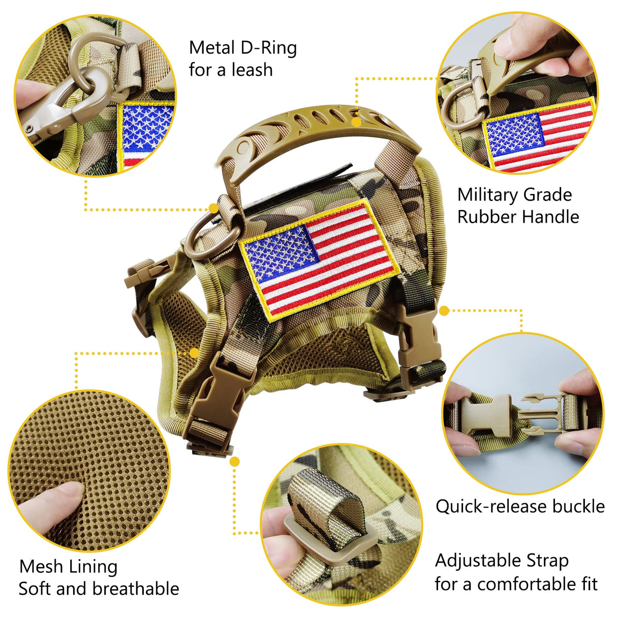 Tactical Cat Harness and Leash for Walking Escape Proof, Adjustable Military K9 Pet Vest Harness Easy Control for Large Cat, Puppy and Small Dog (Camo)