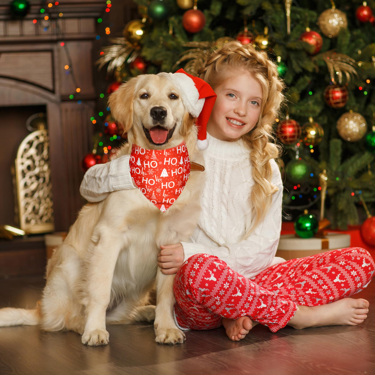 2 Pack Christmas Dog Bandana, Holiday Cat Bandana Flower and Christmas Tree for Small Medium Large Dogs Puppies Pets