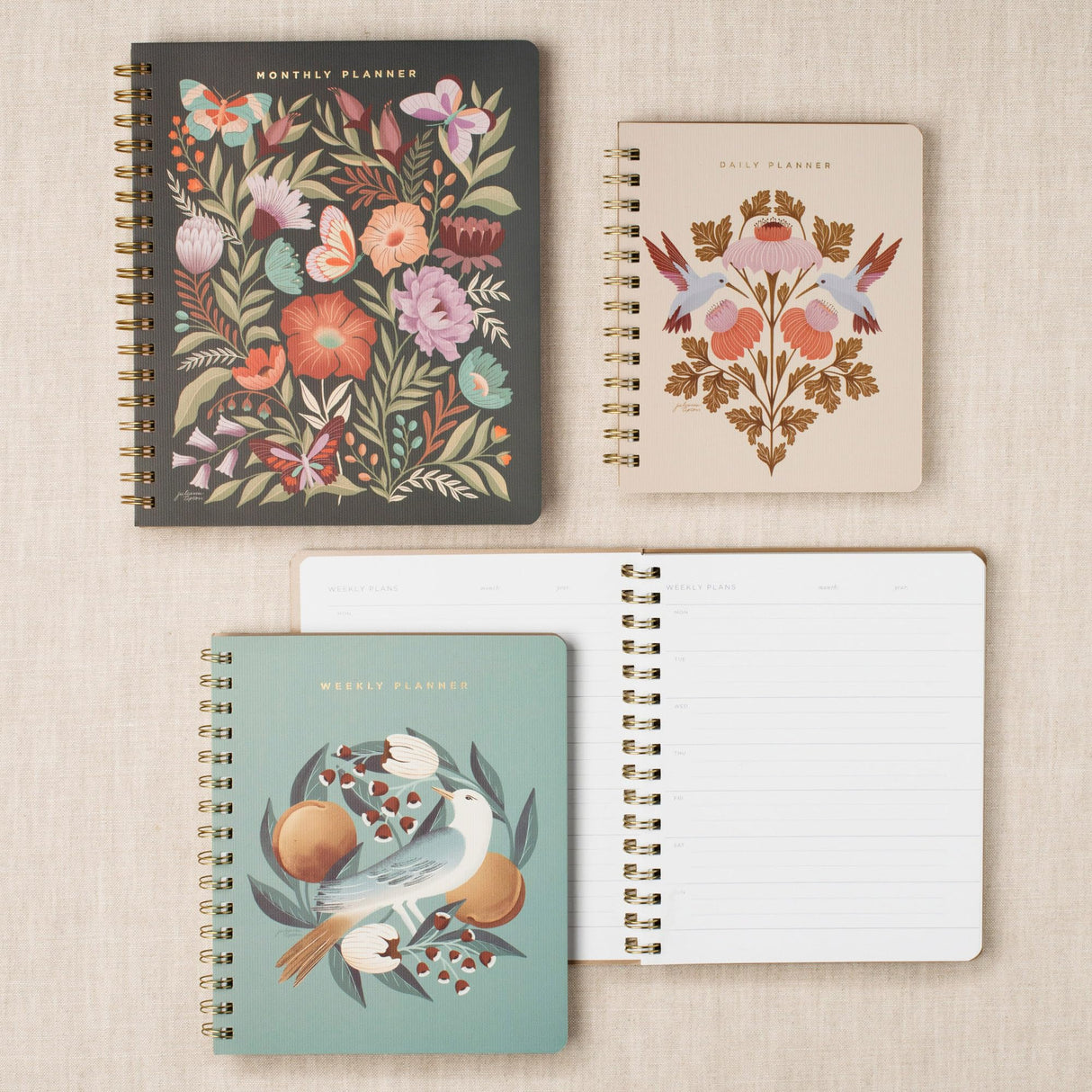 Fringe Studio Paper Cover Non-Dated Weekly Planner, "BLUE BIRD" 7" w x 8.375" h, 160 pages, Juliana Tipton Collection (878PA001FSC)