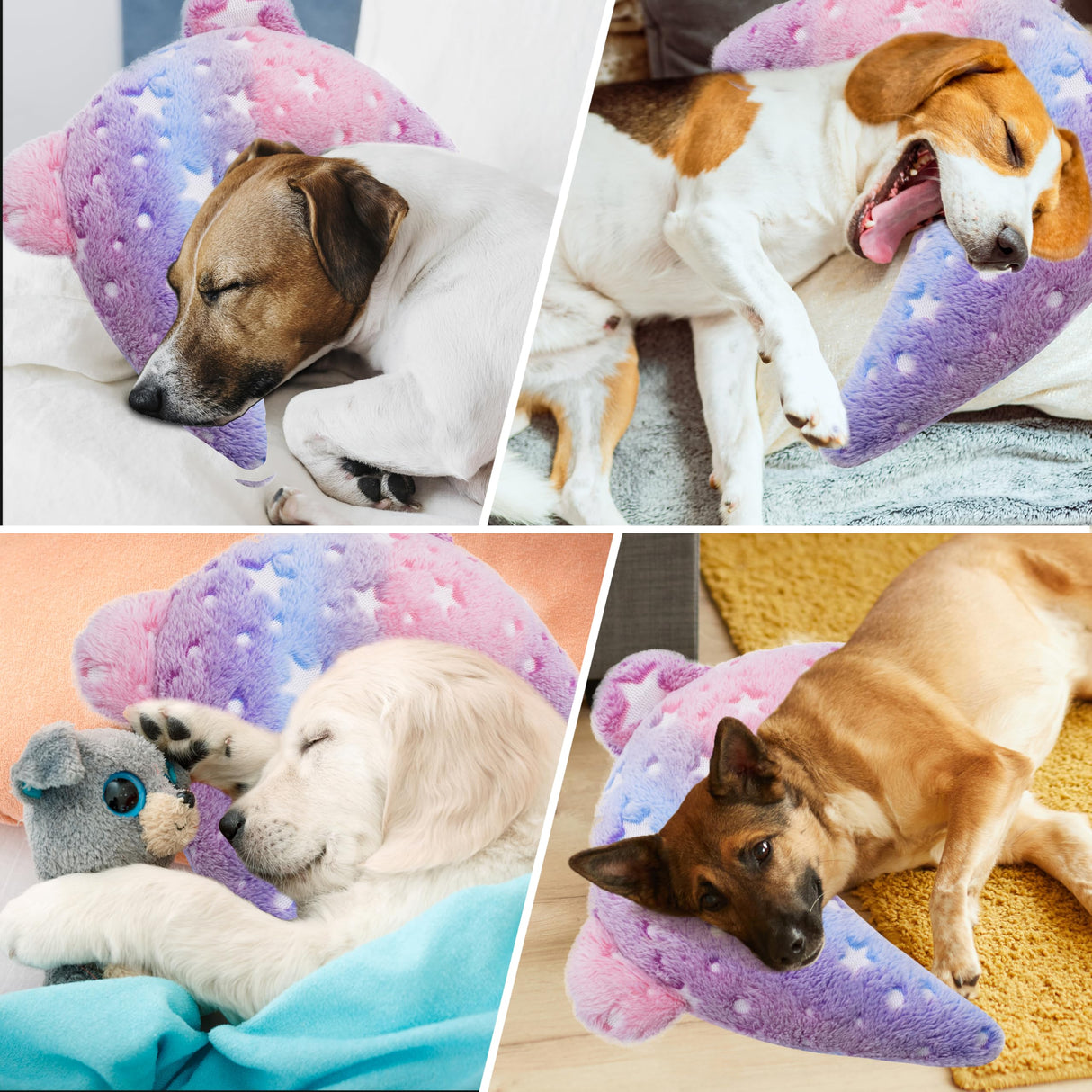 Maiiu Pet Calming Pillow for Dogs, Soft U-Shaped Pillow Glow in The Dark, Joint Relief, Sleep Comfortably,Suit for Small, Medium, Large Dogs, Fluffy Pet Neck Pillow (S-Pink)