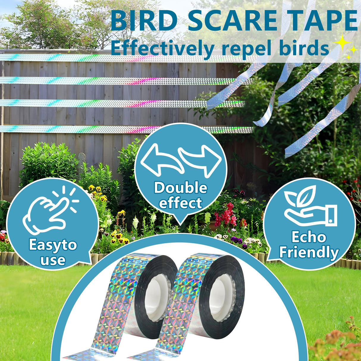 KOKMEYA Bird Scare Tapes 262FT*1 Reflective Flash Tape for Birds, Bird Scare Device Double Side Ribbon Scare Birds Away for House, Garden, Yard, Orchard, Patio, Outdoor