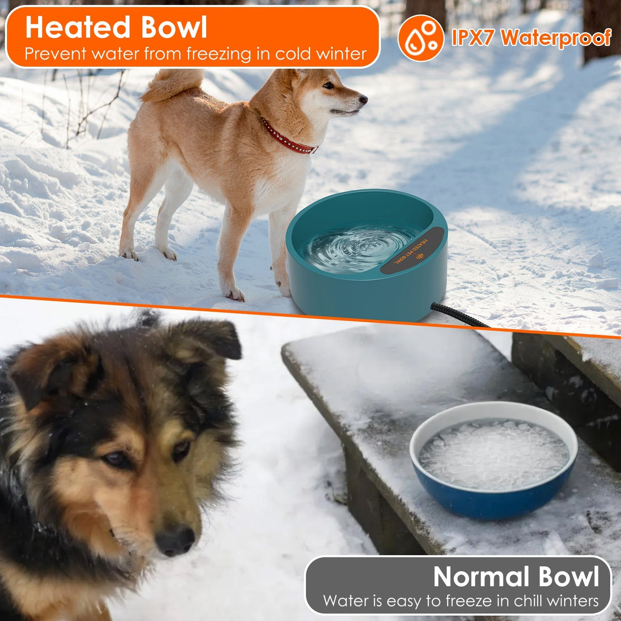 1Pc Heated Water Bowl For Dog Cat 74.4OZ Heating Water Dish IP67 Waterproof Thermal Water Bowl Heated Pet Bowl Dog Cat Water Feeder Bowl For Dog Cat Rabbit Pet