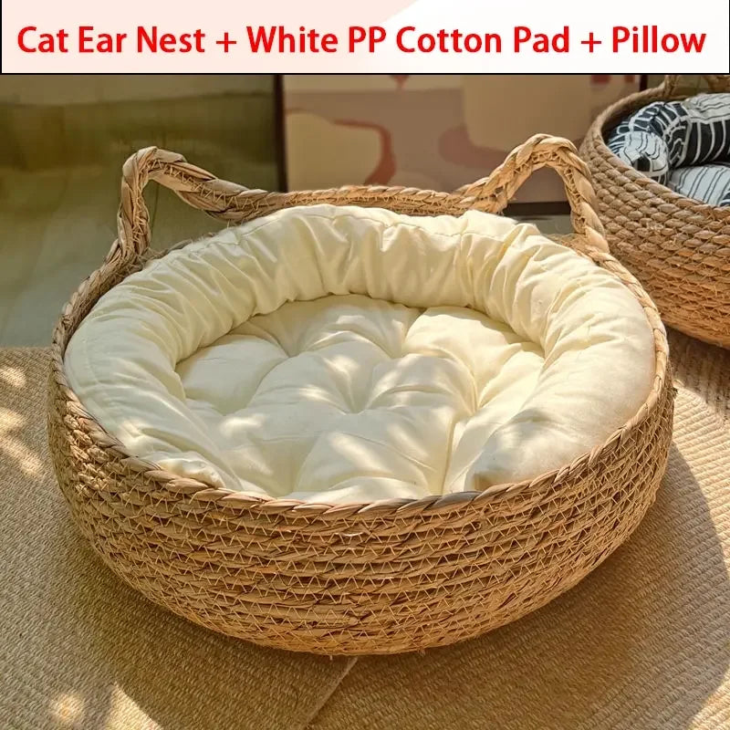 Woven Summer Cat Bed with Removable Cover