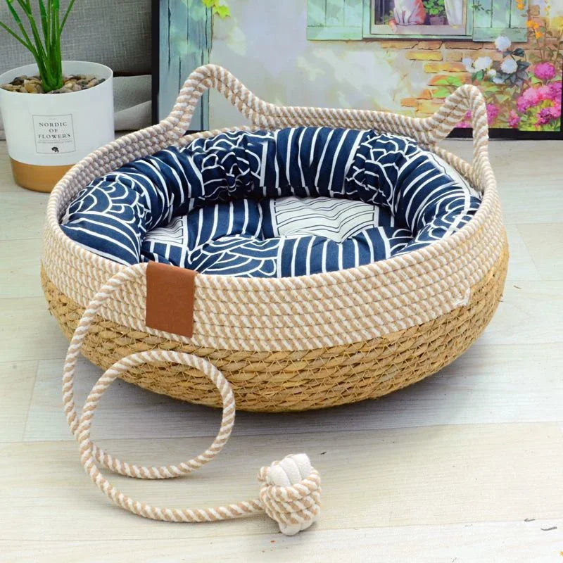 Woven Summer Cat Bed with Removable Cover