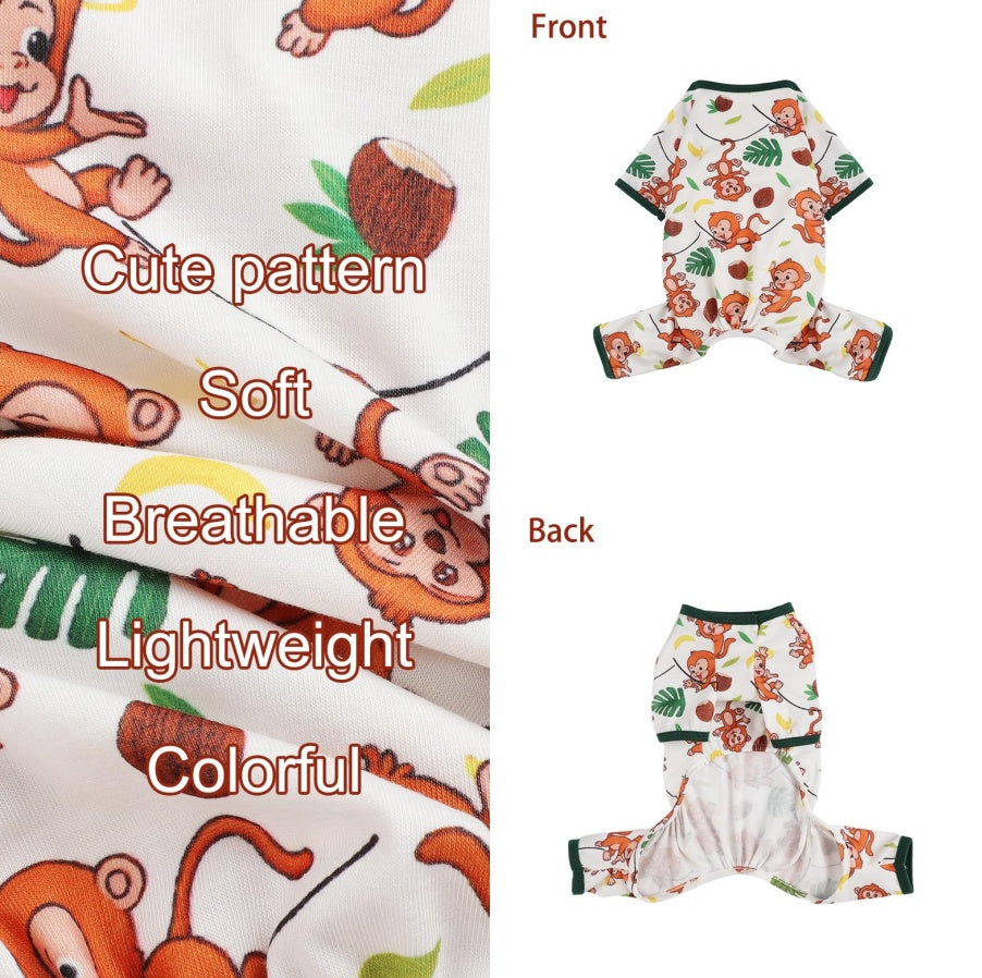 Dog Pajamas Pjs Spring Summer Dog Clothes For Small Dogs Girl Boy, Soft Stretchy Tiny Chihuahua Yorkie Puppy Clothes Doggie Onesies Cat Pet Jammies Outfit, Brown Monkey