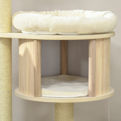 PawHut 3 Level Cat Tree With Sisal Scratching Posts Cat Badminton Toy For Playing Soft Cushions Play Areas