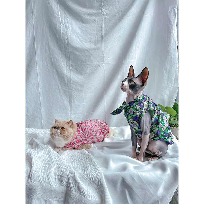 Cat Clothes Summer Thin Floral Dress Sphinx Hairless