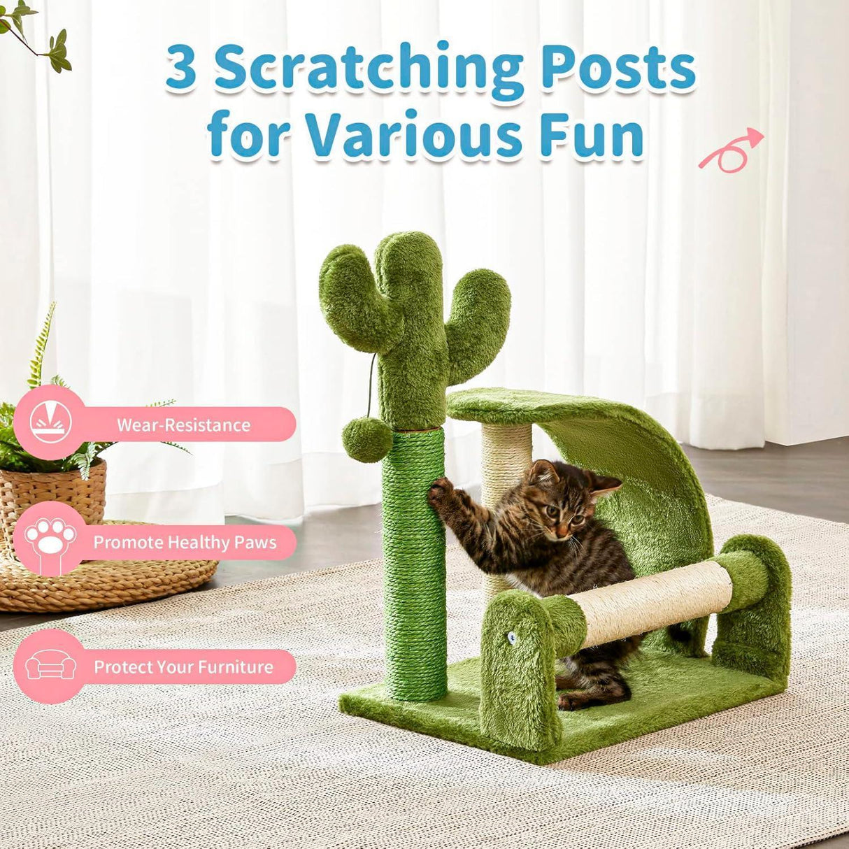 Cactus Shape Natural Sisal Rope Easy To Assemble Green Cat Scratching Post
