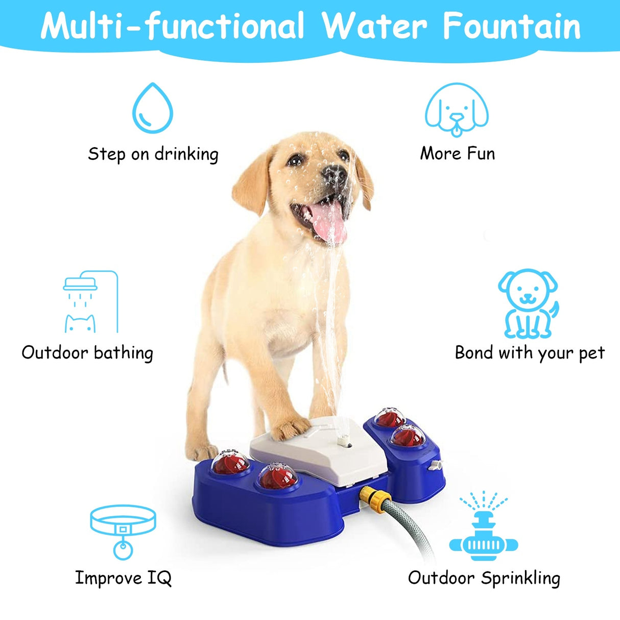 Blue-Yellow Color Options -- 1Pc Dog Water Fountain Multifunctional Automatic Pet Water Dispenser Outdoor Step-on Activated Sprinkler For Drinking Shower Fun