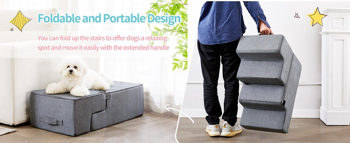 Four-step Dog Bed Indoor Non-slip Balance Pet Ramp Gray
