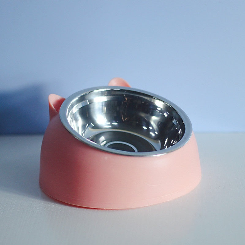 Stainless Steel Dog Bowl Double Bowl Cervical Protection Oblique Mouth Hot Pet Food Basin Supplies