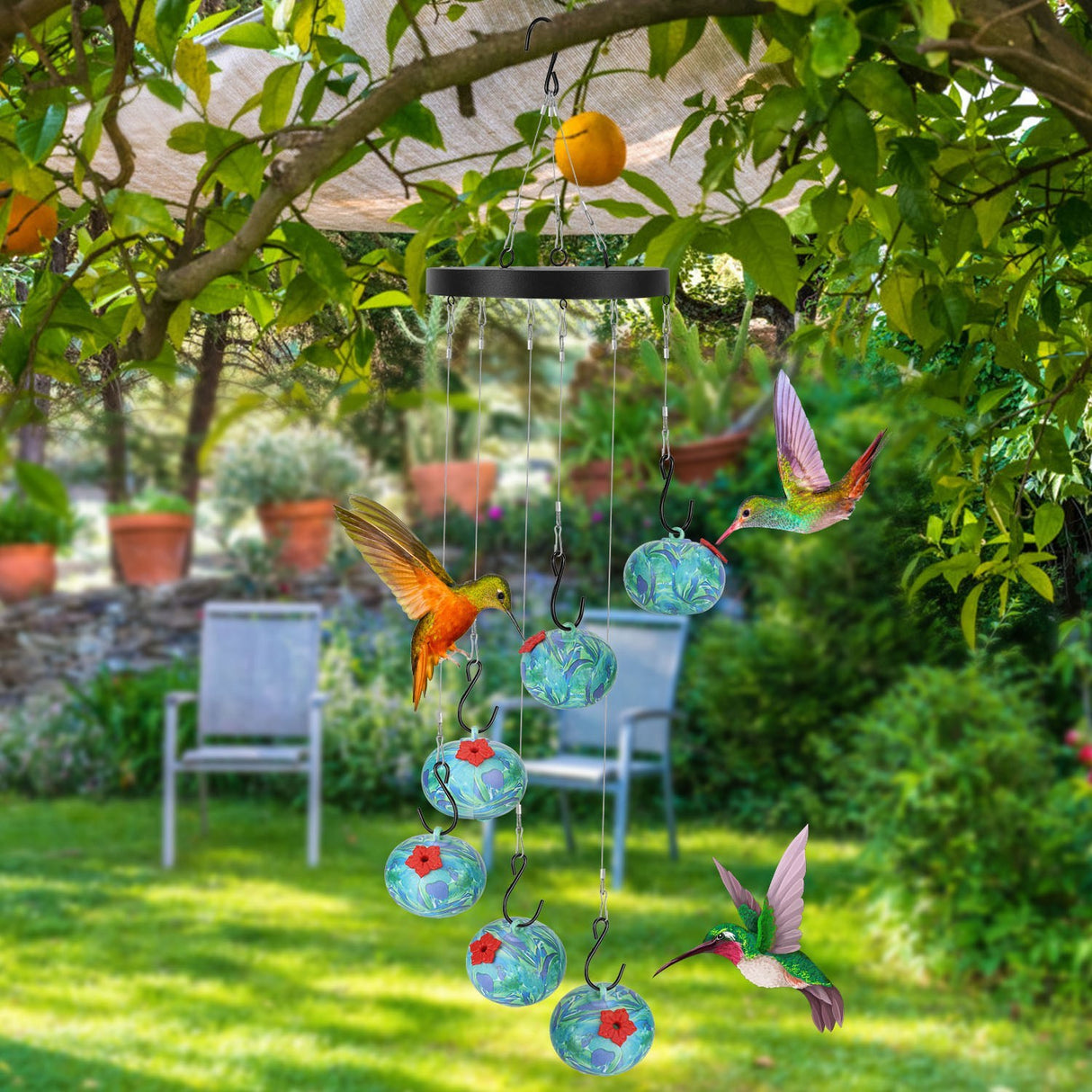 1Pc Wind Chimes Humming Bird Feeder Ant And Bee Proof Outdoor Hanging Hummingbird Feeder For Viewing Decoration For Garden Patio Yard Balcony