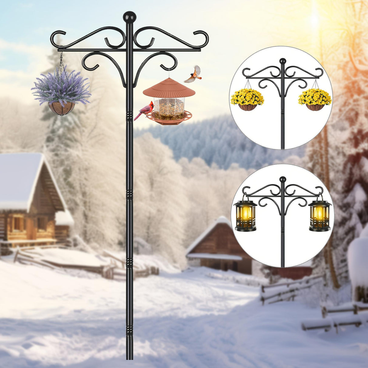 Two Heavy Duty 76 Inch Outdoor Metal Shepherd's Hooks Traditional Double Bird Feeder Pole With Five Finger Adjustable Plant Hooks Suitable For Garden And Wedding Decoration Suitable For Bird Feeders P