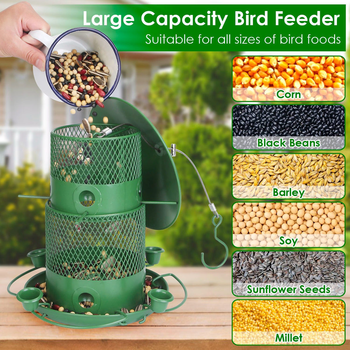 1Pc Wild Bird Feeder Squirrel-Proof Chew-Proof Metal Bird Seed Feeder Outdoor Hanging Bird Feeder With 360 Degree Circular Perches Water Cups For Yard Garden Patio