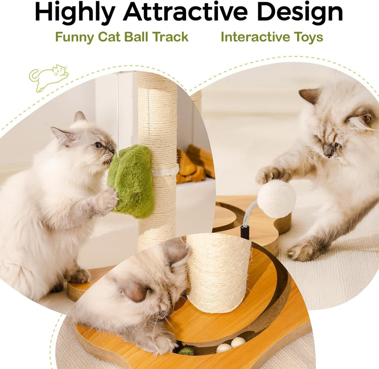 Mewoo Cat Scratching Post & Bed - 2-in-1 Small Cat Tower With Sisal Scratcher And Ball Track Toys Green, Medium