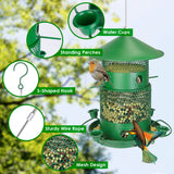 1Pc Wild Bird Feeder Squirrel-Proof Chew-Proof Metal Bird Seed Feeder Outdoor Hanging Bird Feeder With 360 Degree Circular Perches Water Cups For Yard Garden Patio
