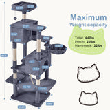 66 Inch Cat Tree Tower, Large Multi-Cat Climbing Extended Platform, Hammock, Pet House For Indoor Cats And Kittens Play