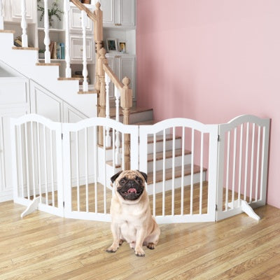 27.6 Height Tall Freestanding Pet Gate, 4 Panels Foldable Dog Gate, Solid Wood Folding Safety Fence Wooden Dog Gate With 2 Pcs Support Feet Ideal For Stairs, Doorways, Halls, Kitchens, Heavy Duty Gat