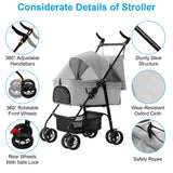 1Pc 4-Wheels Pet Stroller Foldable Carrier Strolling Cart Travel Jogger Pet Stroller With Removable Liner Storage Basket For Dog Cat