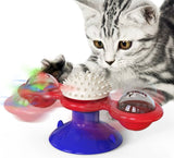 Cat Entertainment Set- Interactive Rotating Disk, Feather Teasers, Tumbler, Windmill Toy - Keeps Cats Active & Engaged