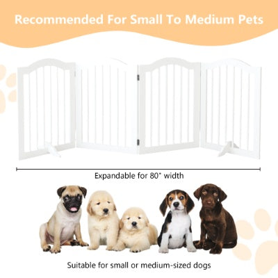 27.6 Height Tall Freestanding Pet Gate, 4 Panels Foldable Dog Gate, Solid Wood Folding Safety Fence Wooden Dog Gate With 2 Pcs Support Feet Ideal For Stairs, Doorways, Halls, Kitchens, Heavy Duty Gat