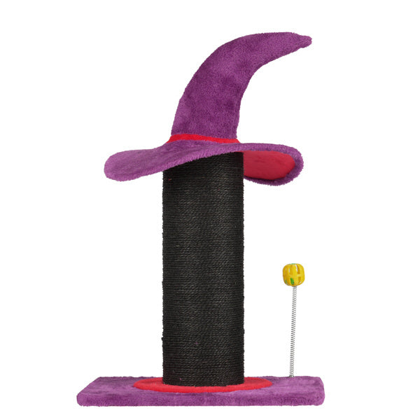 Wizard Hat Cat Scratching Post With Spring Ball Toy For Indoor Cats, Halloween Spooky Cat Scratcher, Purple