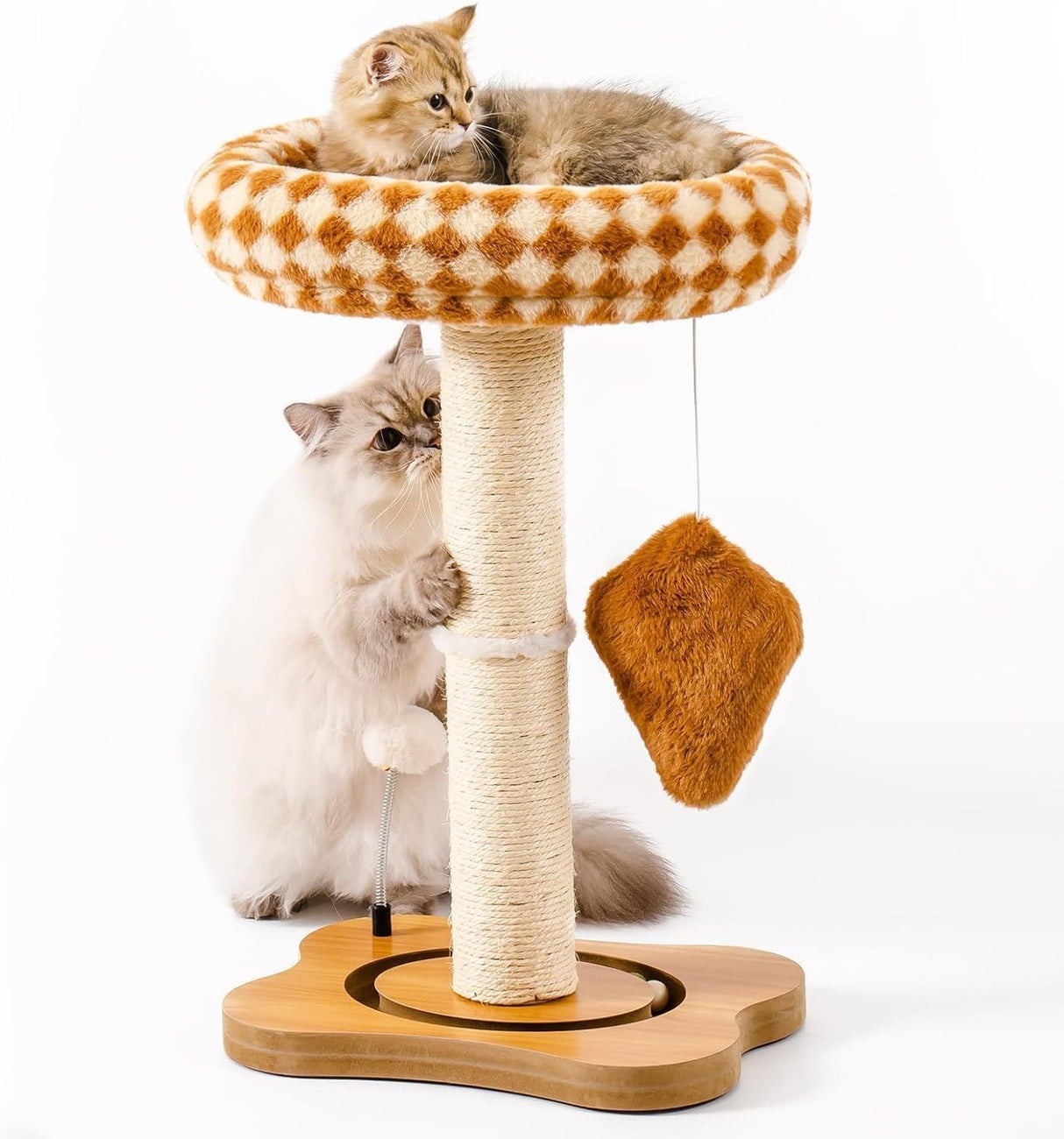 Mewoo Cat Scratching Post With Bed - Small Cat Tower With Sisal Scratcher, Removable Perch & Ball Track Toys For Indoor Cats Brown, Medium