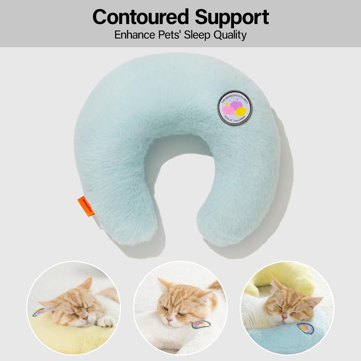 MEWOOFUN U-Shaped Orthopedic Pet Pillow - 10.6x9.8 Inch Fluffy Support For Cats & Puppies, Joint Relief & Improved Sleep Blue