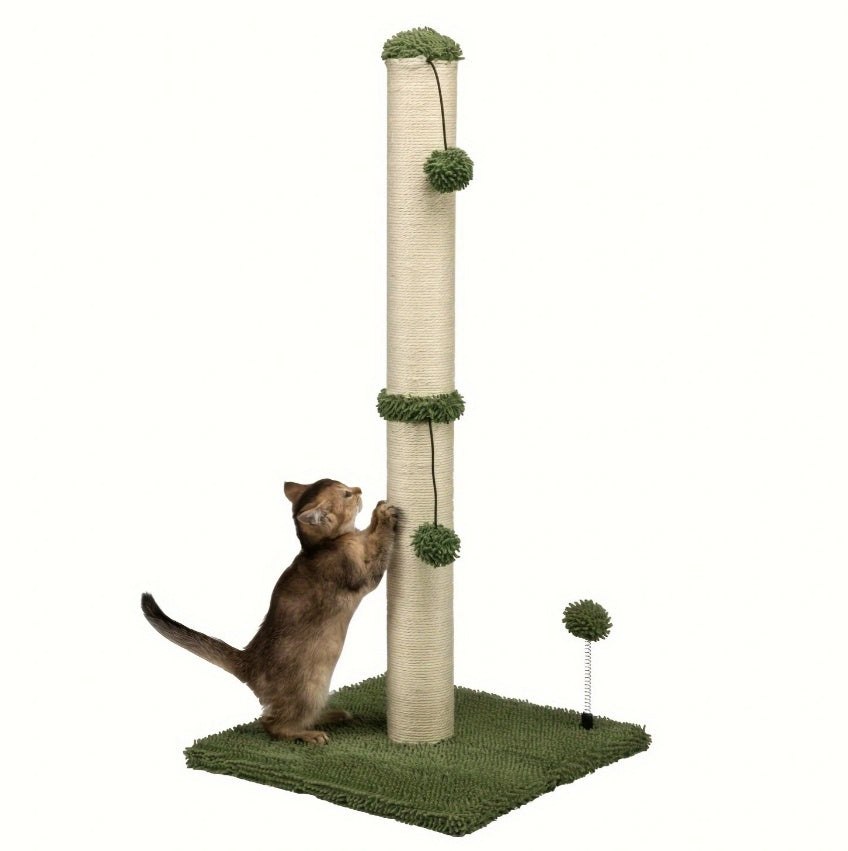Extra Thick Indoor Cat Scratching Post With Hanging Ball Toy - Durable Fiberboard Claw-Friendly Surface For Cats, Sturdy & Safe Design For Play And Relaxation, Cat Scratcher