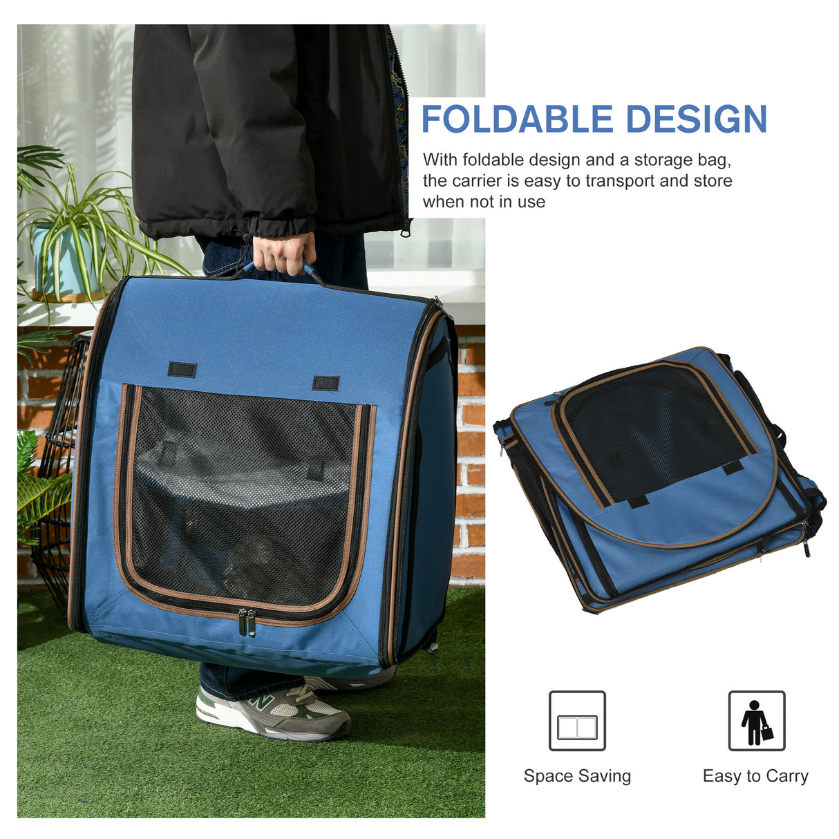 Portable Twin Compartment Show House Cat Cage 39  Soft-Sided Pet Kennel With Soft Cushions  Storage Bag Blue