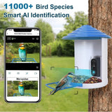 Smart Bird Feeder With Solar Powered Camera 1080P HD AI Identify PIR Motion Auto Capture Video Cloud Card Storage WiFi Connection App Control IP65 Waterproof