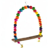SunGrow Colorful Parakeet Swing Toy with Bells, Cockatiel, Lovebird & Budgie Wooden Perch Stand, 8.5x6 Inches, Sturdy Rocking Gym, Small Bird Cage Accessories to Balance, Exercise & Training