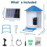 Smart Bird Feeder With Solar Powered Camera 1080P HD AI Identify PIR Motion Auto Capture Video Cloud Card Storage WiFi Connection App Control IP65 Waterproof