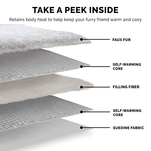 Furhaven Self-Warming Cat Bed for Indoor Cats, 4-Beds-in-1 & Washable - Plush Long Faux Fur Convertible Cuddler - Silver, Small