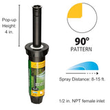 Rain Bird 1804QDS Professional Dual Spray Pop-Up Sprinkler, 90° Quarter Circle Pattern, 8' - 15' Spray Distance, 4" Pop-up Height