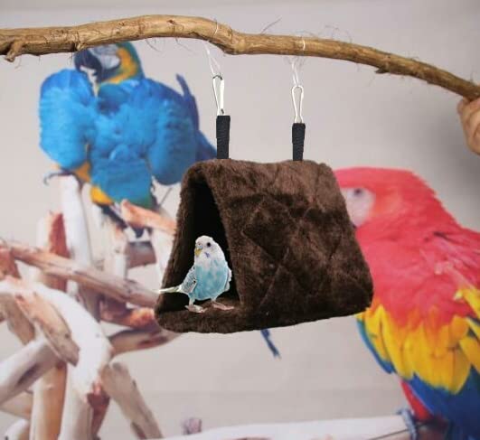Magnoloran 2 Pack Warm Bird Nest House Plush Birds Hut Bed Hanging Hammock Sleeping Bed Plush Hanging Snuggle Cave for Pet Parrot Parakeet Cockatiel Conure Cockatoo African Grey Macaw (Brown&Grey)