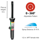 Rain Bird 1806AP Professional Pop-Up Sprinkler, Adjustable 0° - 360° Pattern, 8' - 15' Spray Distance, 6" Pop-up Height